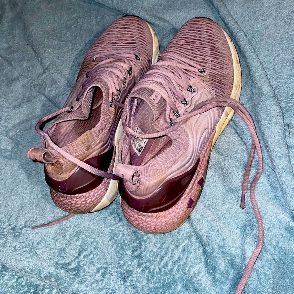 Purple adidas sneakers, cloth body